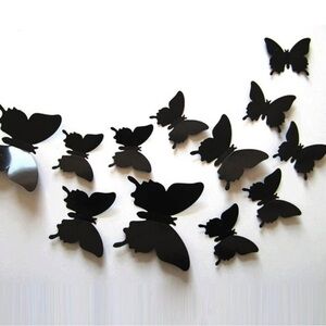 12 Black Butterfly Wall Decor Set